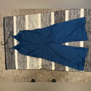 NWT XS Navy Blue Satin Flare Jumpsuit